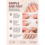 Silver Metallic Mirror Rhinestone Press‑On Nails, Luxury Medium‑Long Almond False Nails